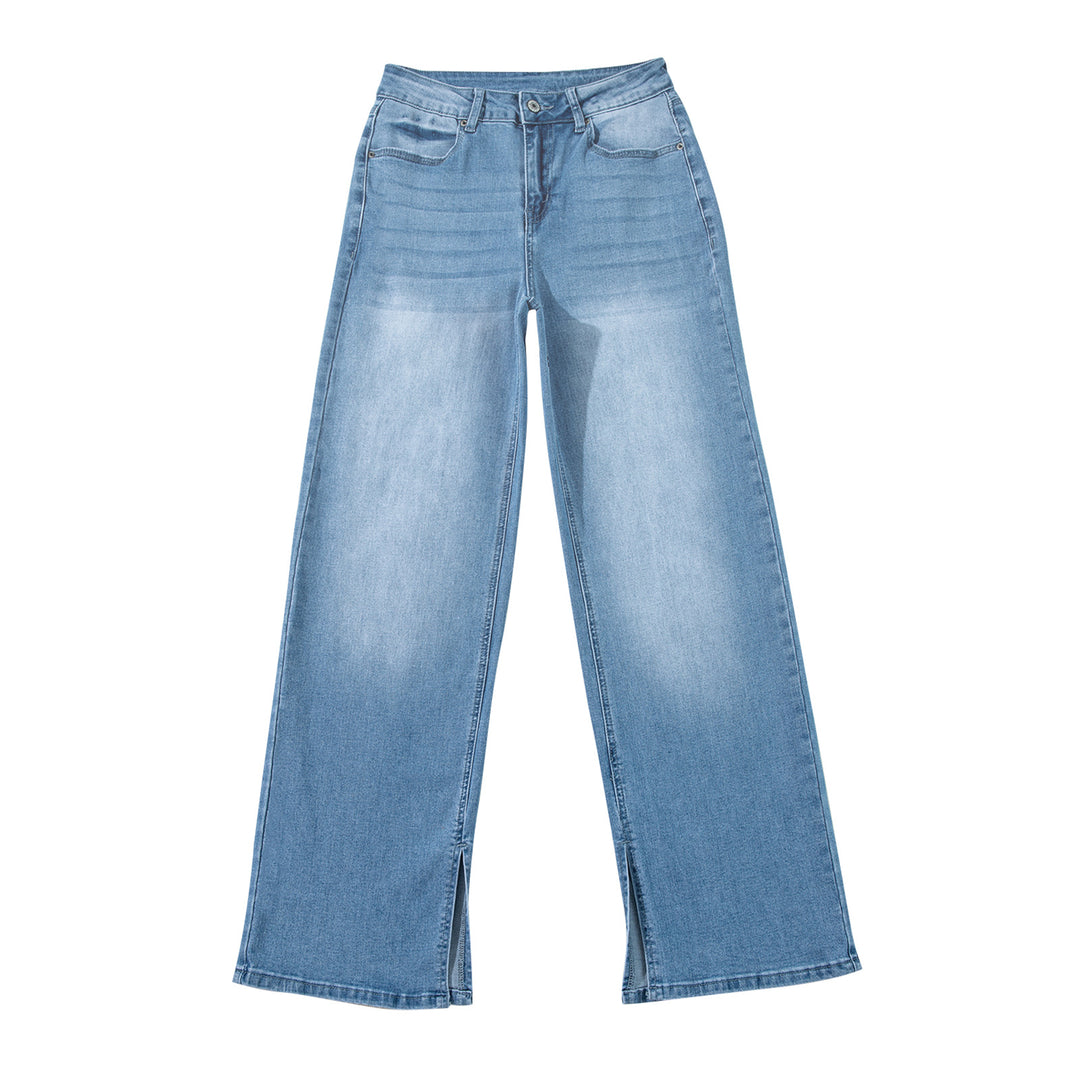 Damen hochtaillierte Schlaghose aus Denim mit Frontschlitz und weitem Bein Echo Archiv