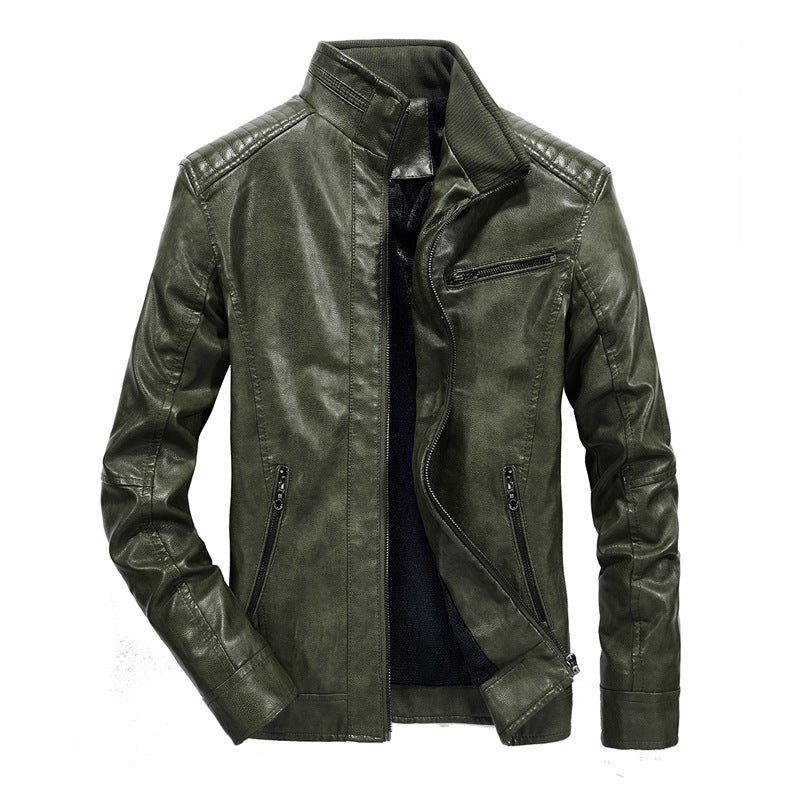 Herren schmal geschnittenes Kunstleder-Blouson mit hochschließendem Stehkragen und Schultersteppung Echoarchiv