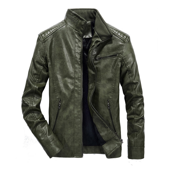 Herren schmal geschnittenes Kunstleder-Blouson mit hochschließendem Stehkragen und Schultersteppung Echoarchiv