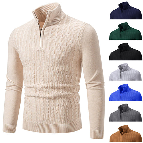 Herren Eleganter Zopfmuster-Halbzip-Pullover mit hohem Stehkragen und schmaler Passform Echo Archiv