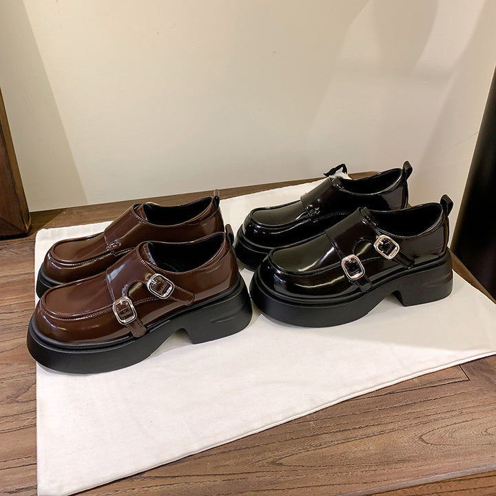 Damen Chunky Patent-Monkstrap-Loafer mit doppelter Schnallenapplikation und Plateau-Sohle Echo Archiv