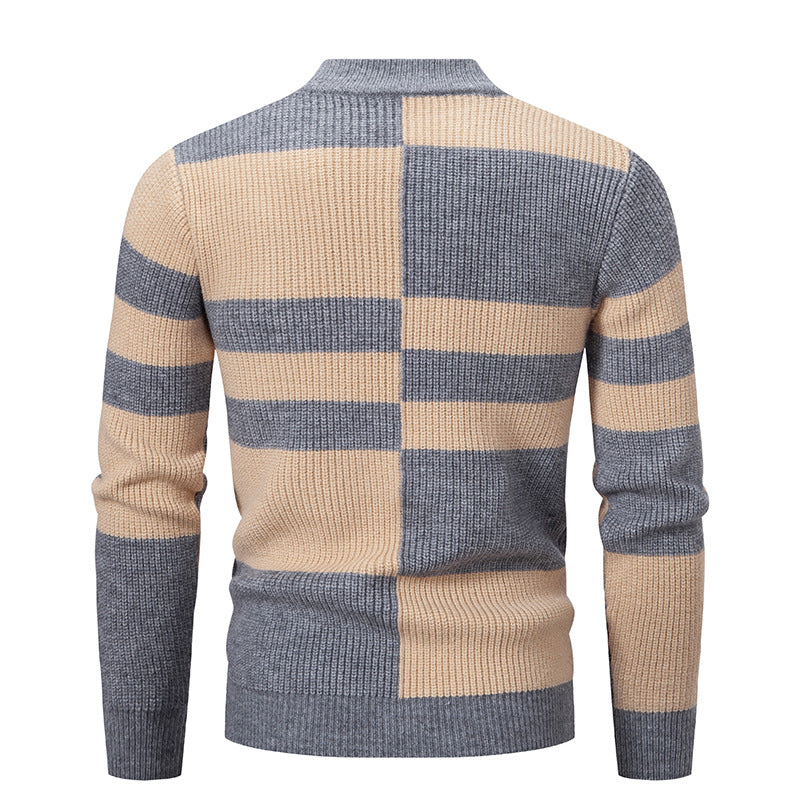 Herren Strukturierter Mockneck-Strickpullover mit asymmetrischem Blockmuster Echo Archiv