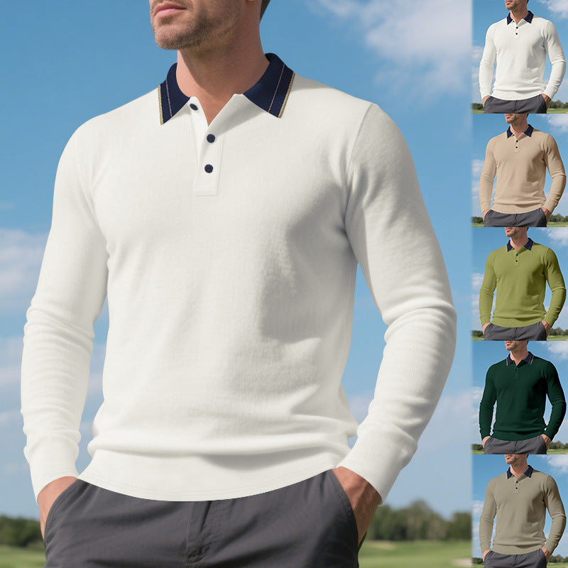 Herren Elegantes Langarm-Polohemd mit Kontrastkragen Echoarchiv