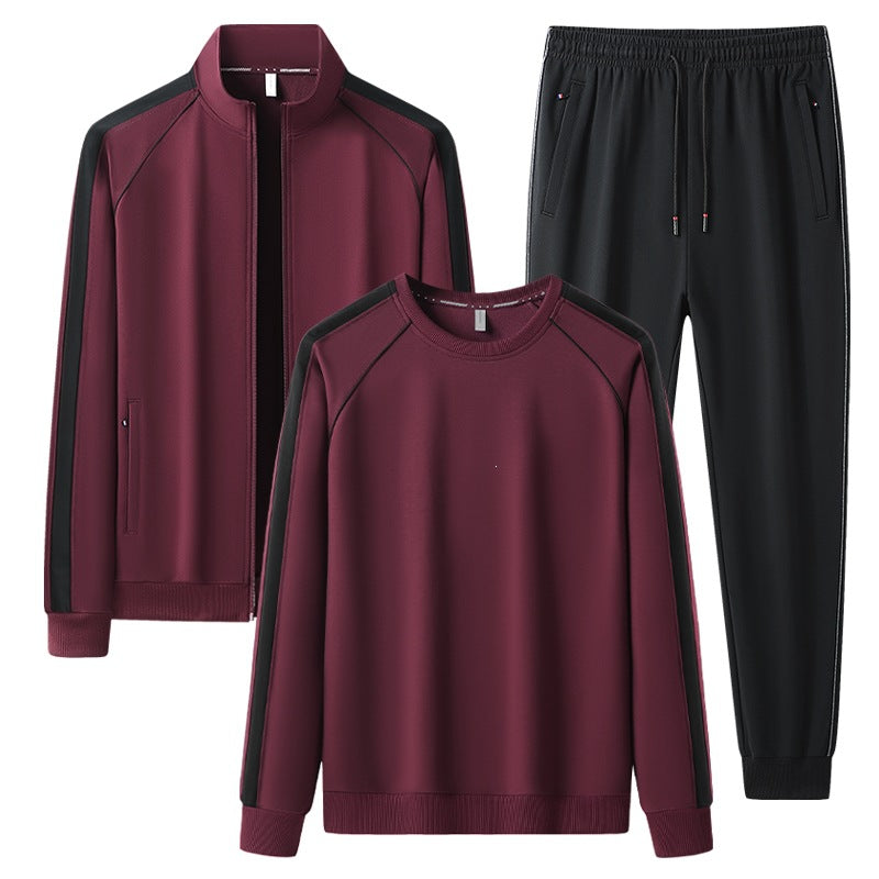 Herren Dreiteiliges Freizeit-Trainingsanzug-Set aus weichem French-Terry mit Reißverschlussjacke, Rundhals-Sweatshirt & Kordel-Jogginghose Echoarchiv