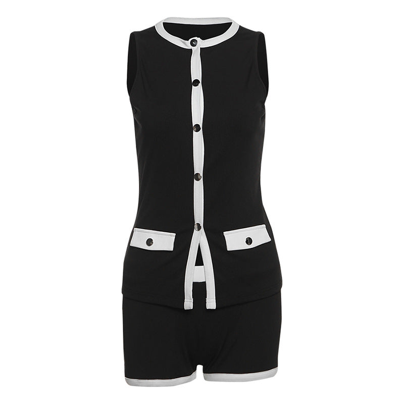 Damen Sportliches Outfit mit Leopardenmuster und Knopfdetaillierung Echo Archiv