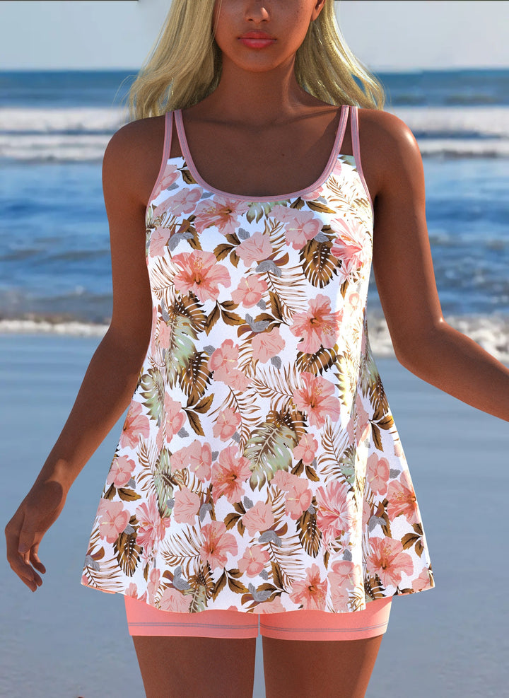 Damen Schwimmanzug in Plissee-Optik mit floralen Mustern und bequemen Shorts Echo Archiv