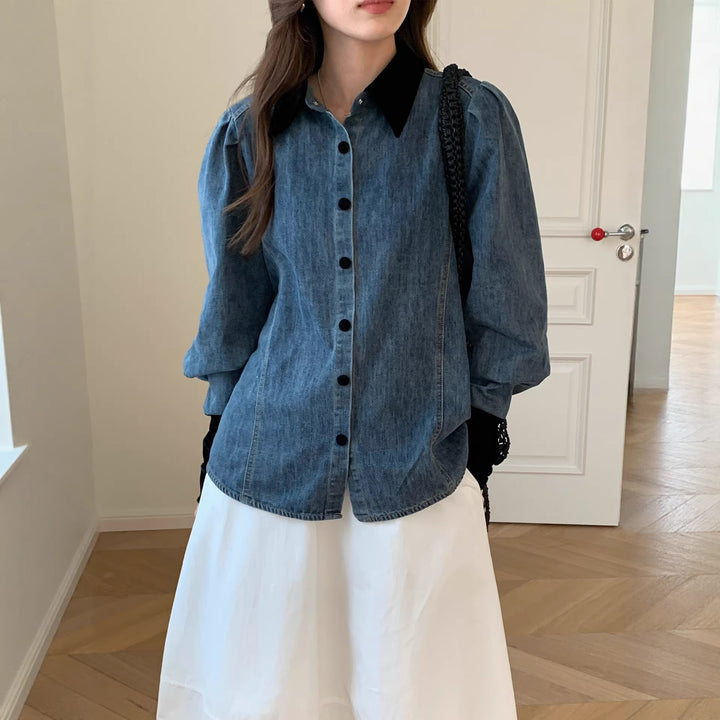 Damen Denimbluse mit Elegantem Kragen Echo Archiv
