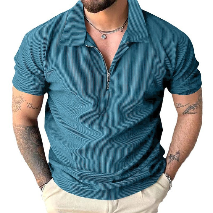 Herren modisches kurzärmliges Polo-Shirt mit lässigem Hochkragen und Reißverschluss Echoarchiv