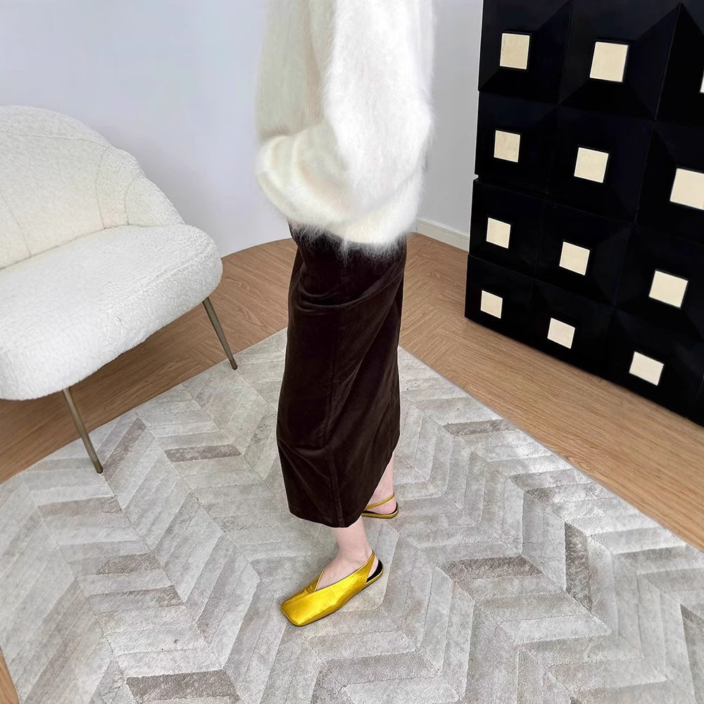 Damen Hochtaillierter Cord-Bleistiftrock mit Eingrifftaschen und mittigem Schlitz Echo Archiv