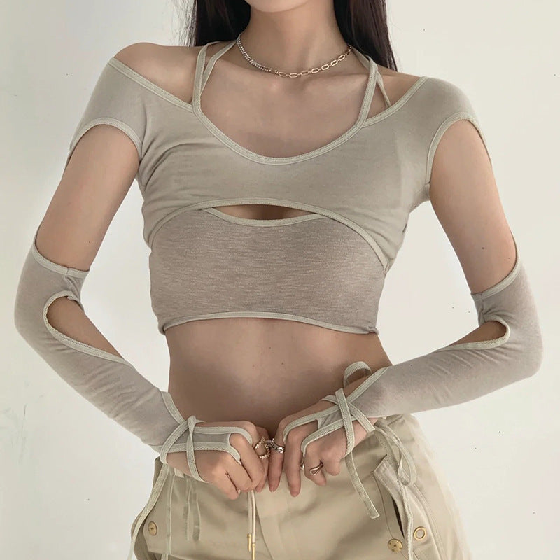 Damen Crop-Top mit raffinierten Rüschendetails und langärmligem Design Echo Archiv
