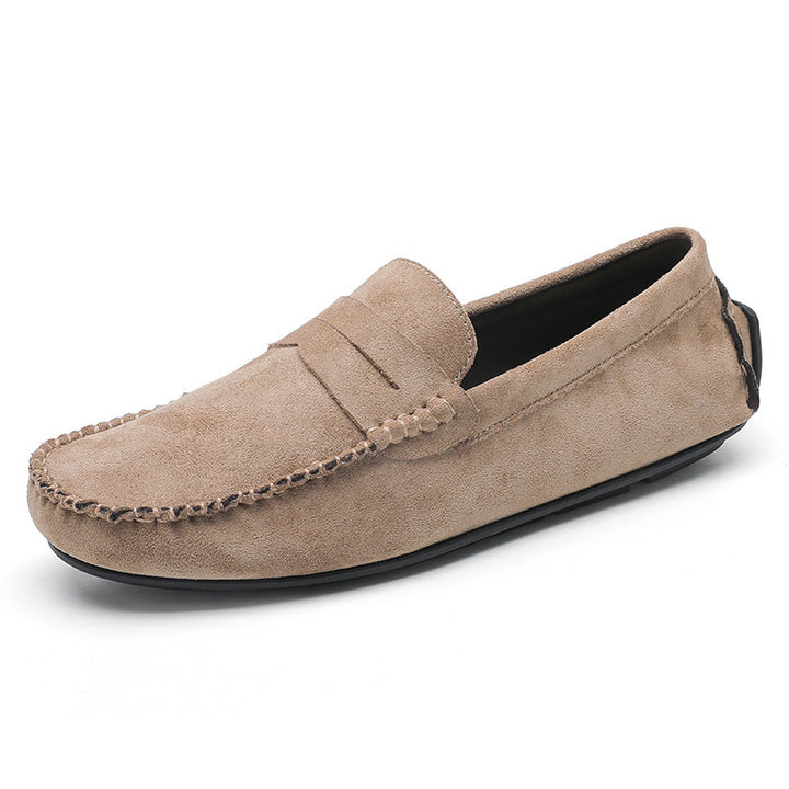 Herren elegante Veloursleder-Mokassin Fahrerhalbschuhe mit handgenähter Vordernaht und flexibler Gummiprofilsohle Echo Archiv