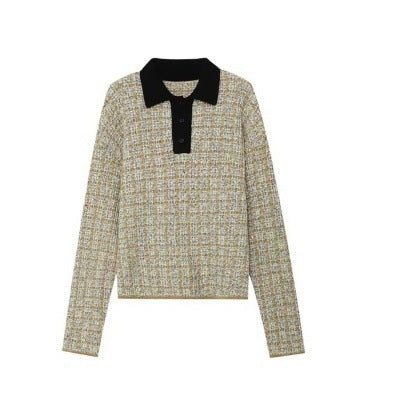 Damen Feinstrick-Polo mit Tweed-Optik, langarm und kontrastierendem Kragen Echo Archiv