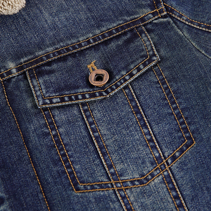 Herren Thermo-Denimjacke im Truckerstil mit vollem Teddyfleece-Innenfutter und hohem Umlegekragen Echo Archiv