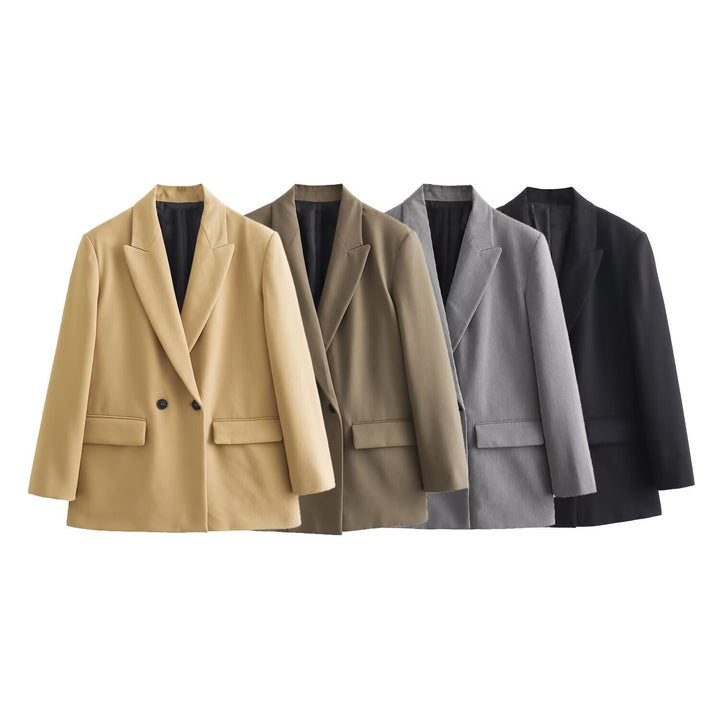 Damen 50+ taillierter Doppelreihiger Longline-Blazer mit Reverskragen und Pattentaschen Echo Archiv