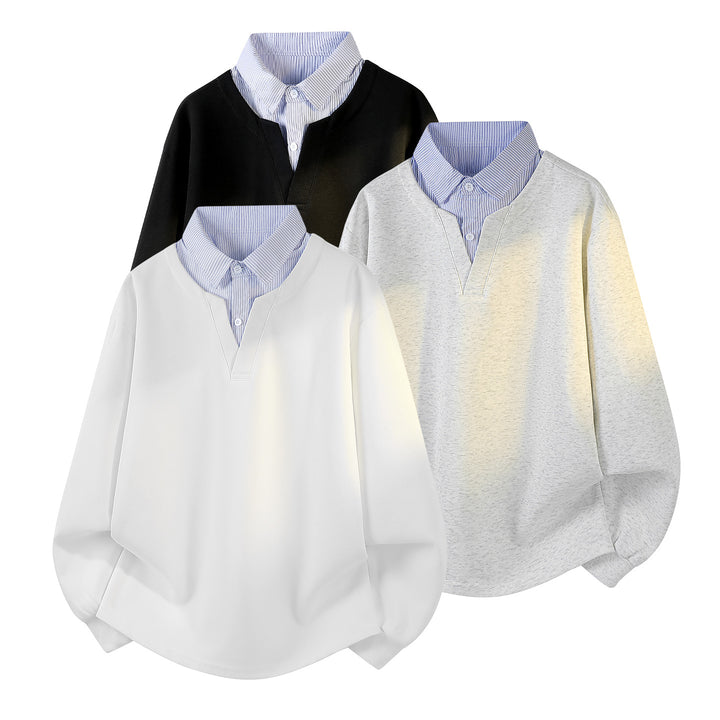 Damen Oversize-Sweatshirt mit eingearbeitetem Hemdkragen, V‑Ausschnitt und abgerundetem Saum Echoarchiv