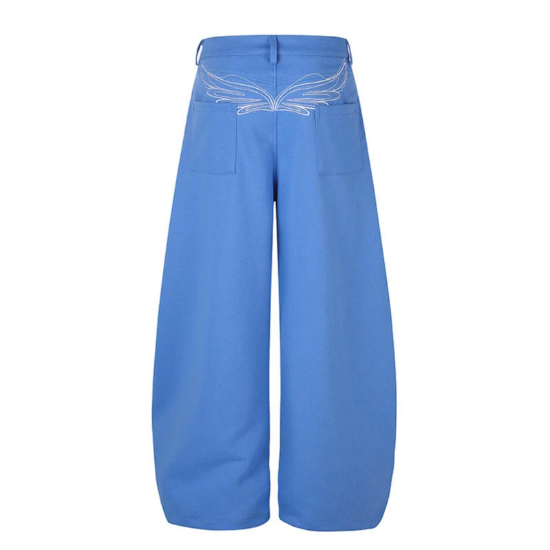 Damen Weite High‑Waist Palazzo-Jogginghose mit aufgesetzten Taschen, Zierstickerei und verstellbarem Gürtel Echoarchiv