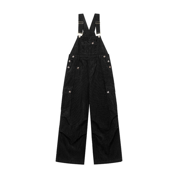Damen Lässige Cord-Latzhose mit weitem Bein, Cargo-Taschen und verstellbaren Trägern Echoarchiv