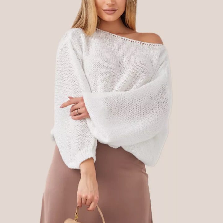 Damen Schulterfreier Mohair‑Optik Oversize-Pullover mit überschnittener Passform und kurzem Saum – Mavelle