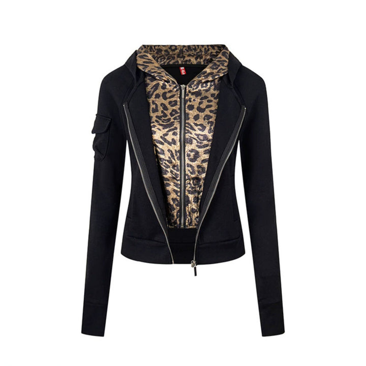 Damen Lagenlook-Zip-Hoodie mit metallischem Leoparden-Innenfutter und schmaler Silhouette Echoarchiv