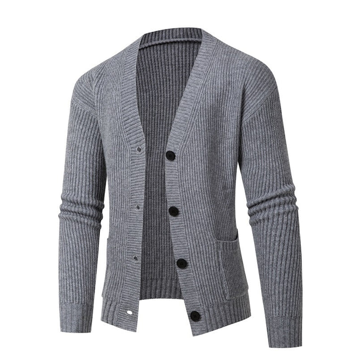 Herren modische Strickjacke mit feinem Rippstrickdesign Echoarchiv