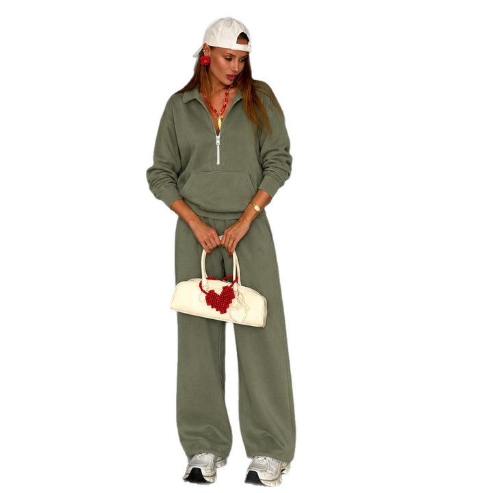Damen lässiges Zip-Sweatset mit Polokragen und weitem Jogger-Schnitt – Avérine