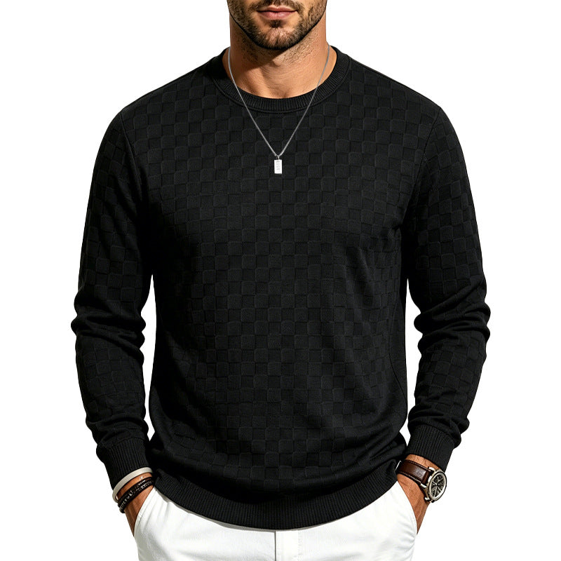 Herren Feiner Rundhals-Strickpullover mit dezentem Schachbrettmuster Echoarchiv
