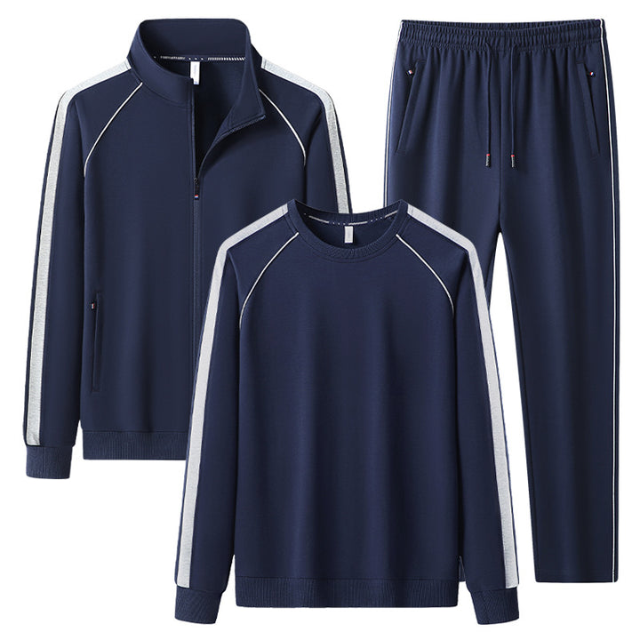 Herren Dreiteiliges Freizeit-Trainingsanzug-Set aus weichem French-Terry mit Reißverschlussjacke, Rundhals-Sweatshirt & Kordel-Jogginghose Echoarchiv