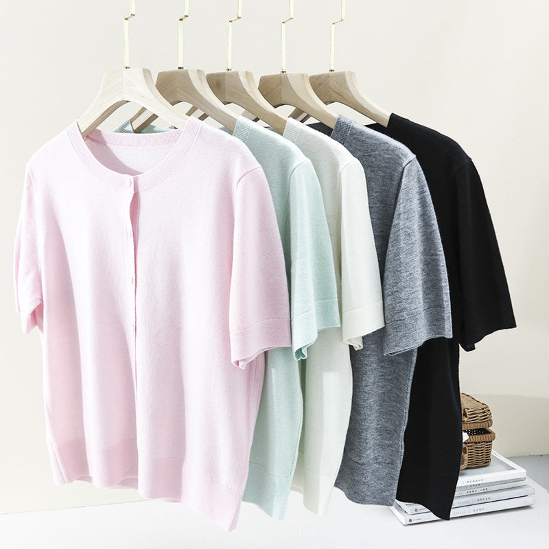 Damen Kurzarm-Feinstrick-Cardigan mit Rundhalsausschnitt und durchgehender Knopfleiste Echo Archiv