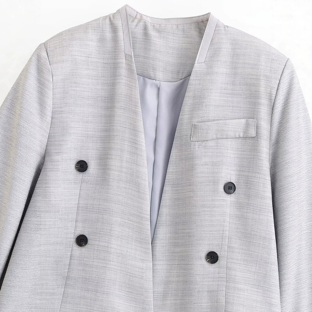 Damen kragenloser Cropped-Blazer mit kastiger Silhouette und Doppelknopfreihe Echo Archiv