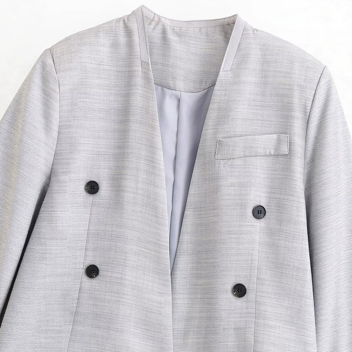Damen kragenloser Cropped-Blazer mit kastiger Silhouette und Doppelknopfreihe Echo Archiv