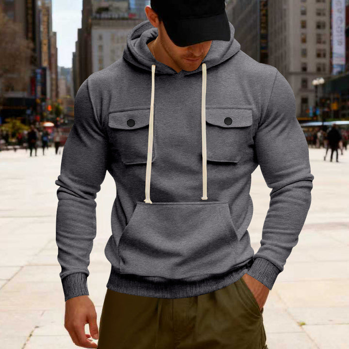 Herren Kapuzenpullover mit Brustklappentasche, Kängurutasche & Rippbündchen – Cavarno