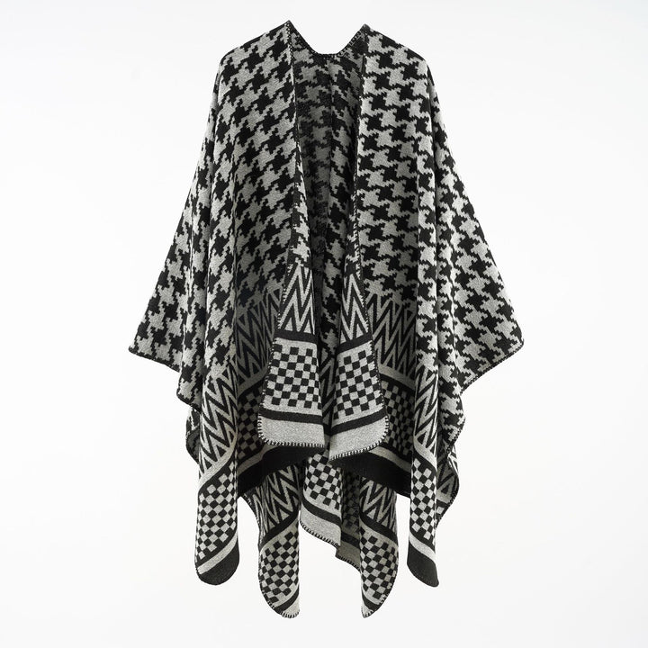 Damen Jacquard-Capeponcho mit Hahnentritt- und Geometriemuster Echo Archiv