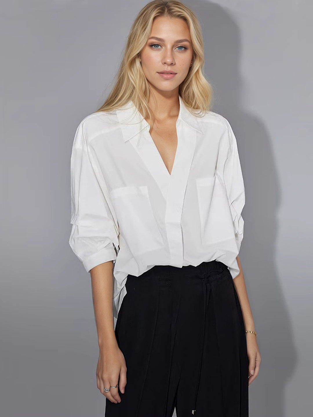Damen Elegante Oversized Bluse aus hochwertigem Baumwollmix mit verdeckter Knopfleiste Echo Archiv