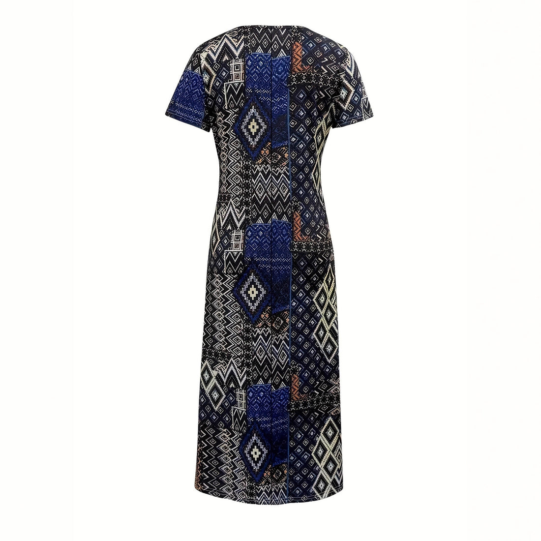 Damen Maxikleid mit geometrischem Muster und V-Ausschnitt – Valéora
