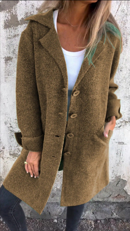 Damen nan Oversize Wollmix-Mantel mit Reverskragen aufgesetzten Taschen geknöpfter Front und umgeschlagenen Ärmeln Echo Archiv