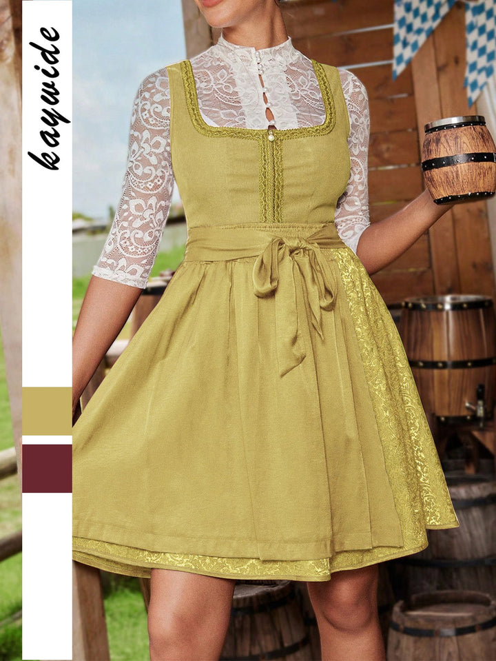 Damen Dirndlkleid mit floralen Details und Spitzenärmel Echoarchiv