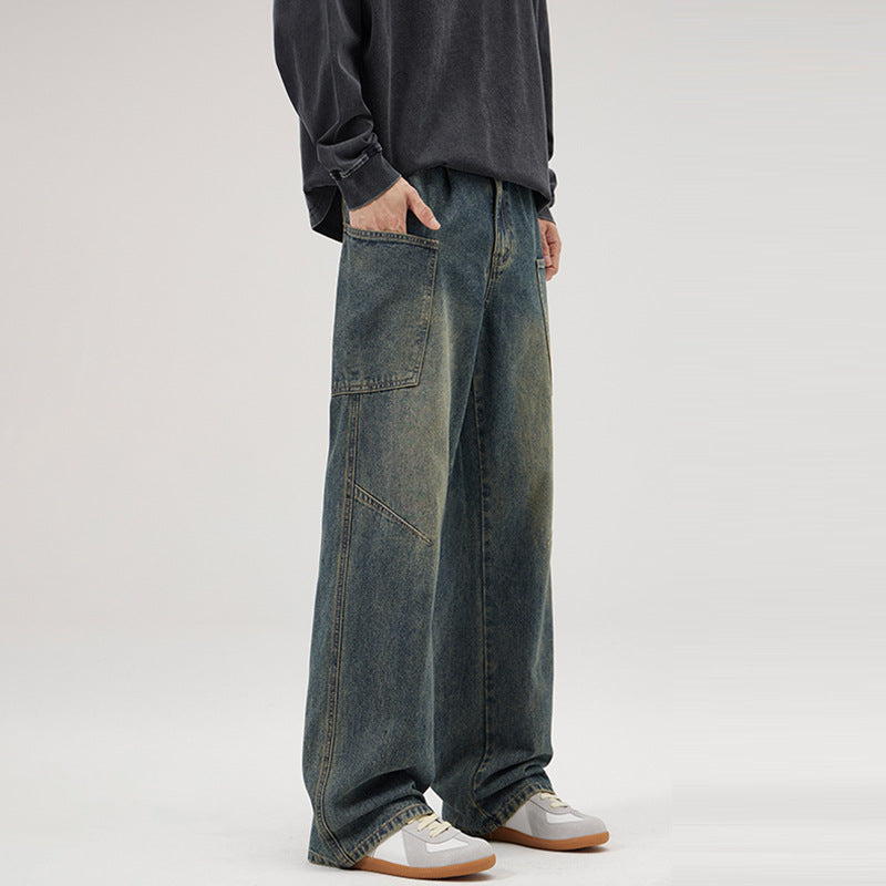 Herren Ultraweite Stonewashed-Denim-Palazzo-Cargohose mit großen Aufsatztaschen Echo Archiv