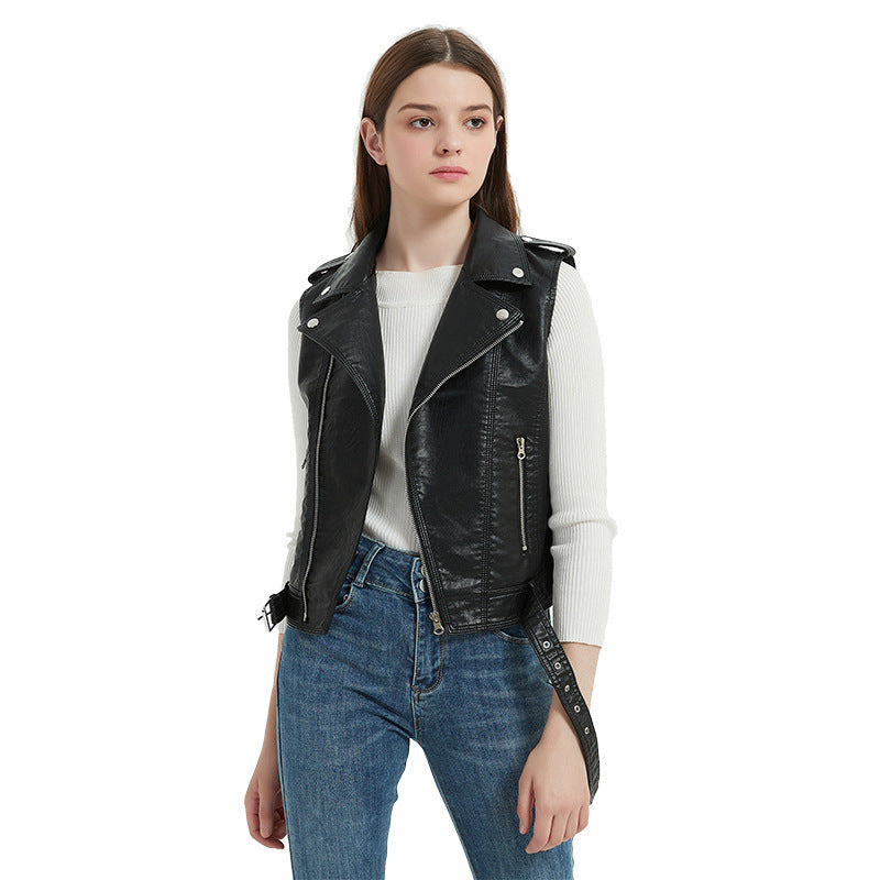 Damen Biker-Lederweste mit asymmetrischem Reißverschluss