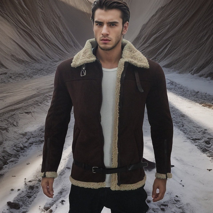 Herren Lammfelljacke mit modernem Schnitt und abnehmbarer Kapuze Echoarchiv