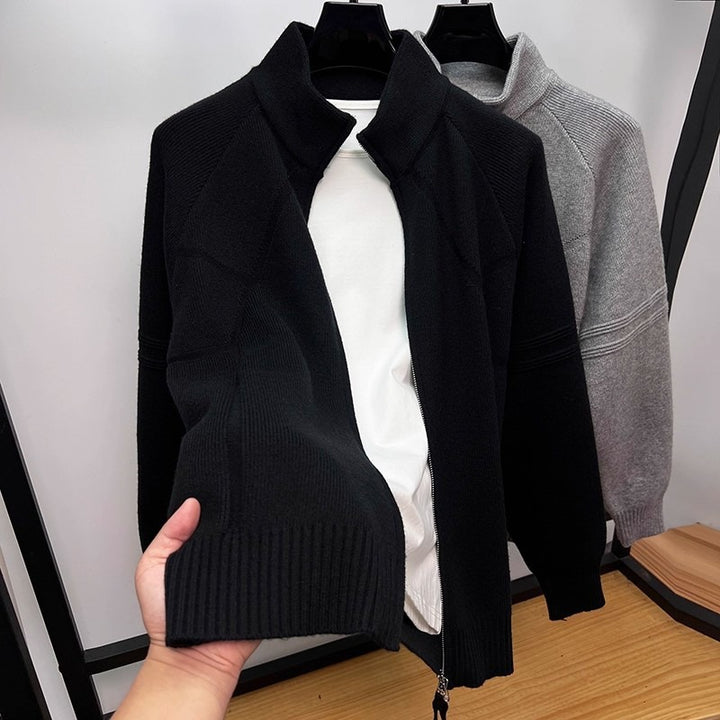 Herren Strukturierte Halbzip-Strickjacke mit Stehkragen und Raglanärmeln Echoarchiv
