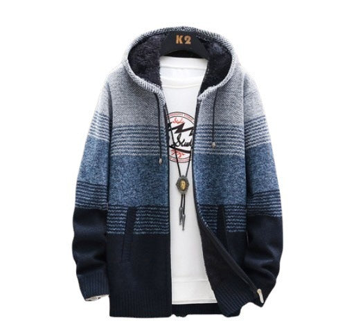 Herren Sportliche Kapuzenjacke mit warmem Innenfutter und modischem Streifenmuster Echoarchiv