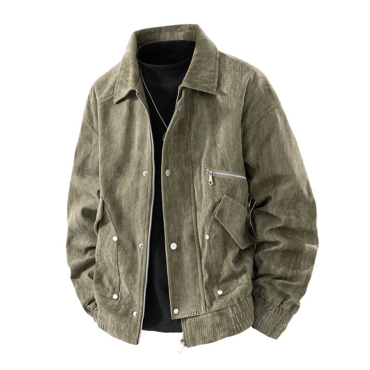 Männer's Corduroy Blouson mit Reißverschluss, Brustreißverschluss, Klappen- und Reißverschlusstaschen sowie elastischen Bündchen – Taviero