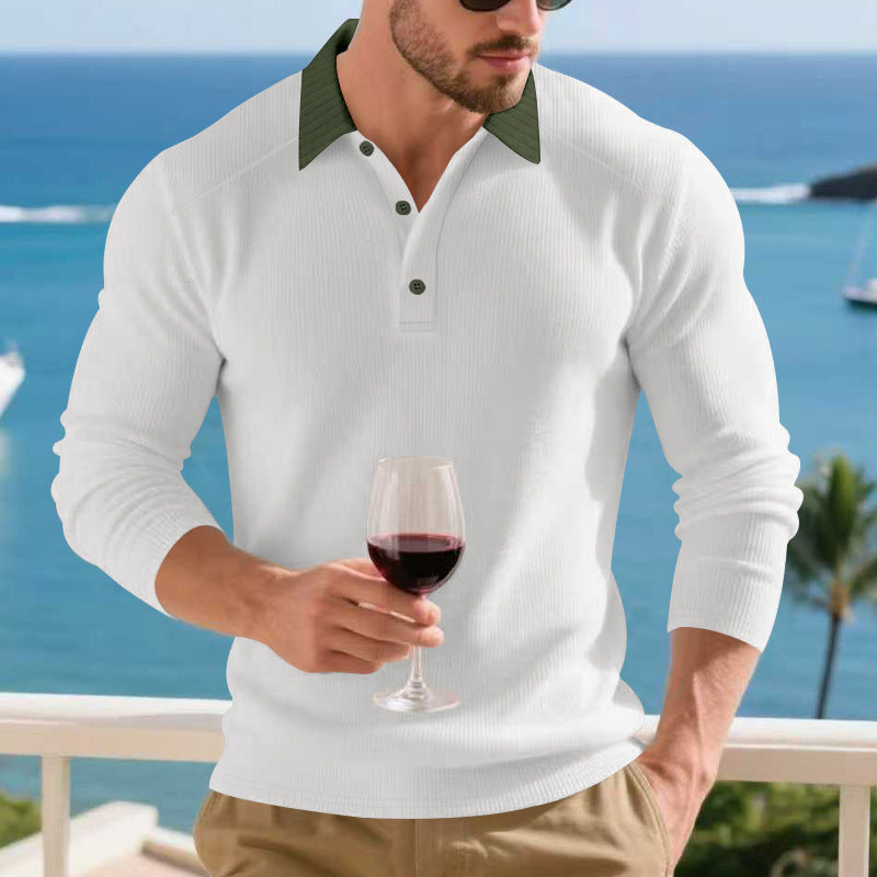 Herren Langarm Poloshirt mit strukturiertem Design und kontrastierendem Stehkragen Echoarchiv
