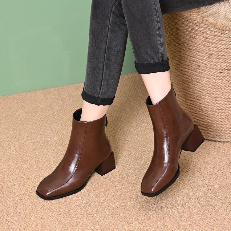 Damen Elegante Stiefeletten mit Blockabsatz und Reißverschluss – Varelle