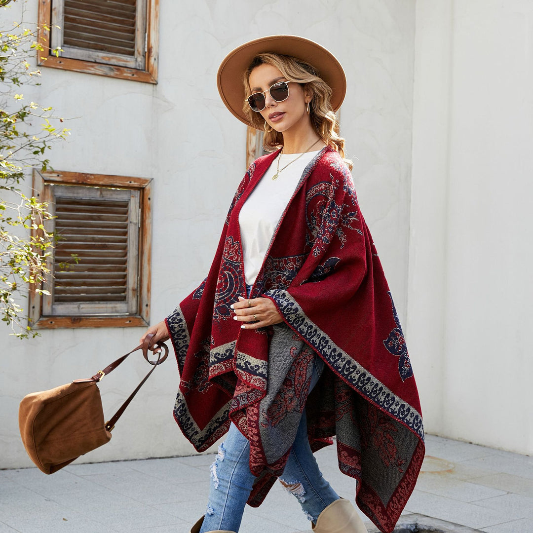 Damen Jacquard Poncho mit Paisley‑Muster – Avérine
