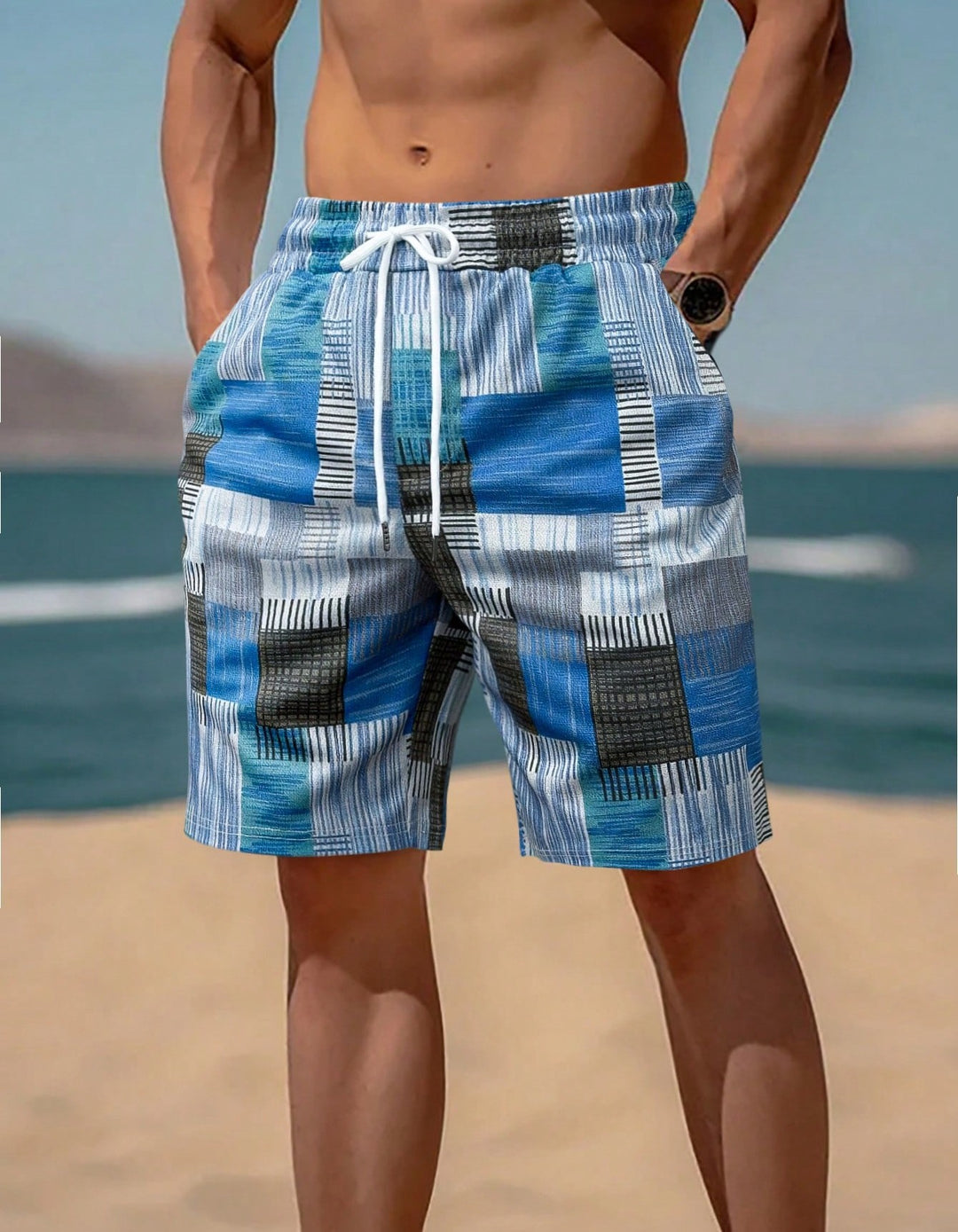 Herren stylische Bade-Shorts mit modernem Graphikmuster Echoarchiv
