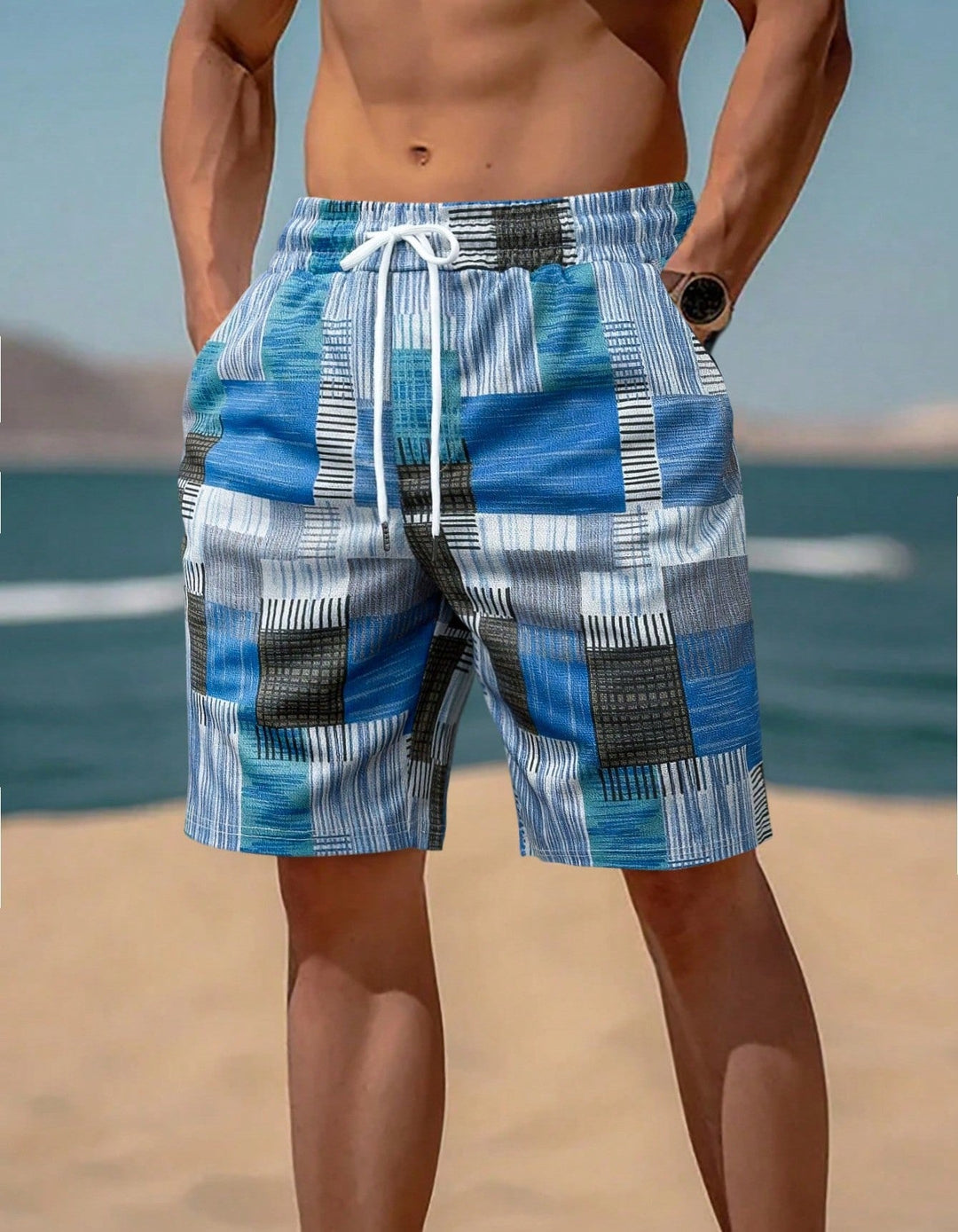 Herren stylische Bade-Shorts mit modernem Graphikmuster Echoarchiv