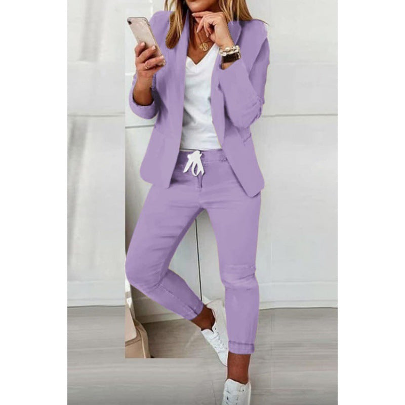 Damen Zweiteiliges Stretch-Jersey-Blazer-Set mit Kordelzug-Jogginghose Echo Archiv