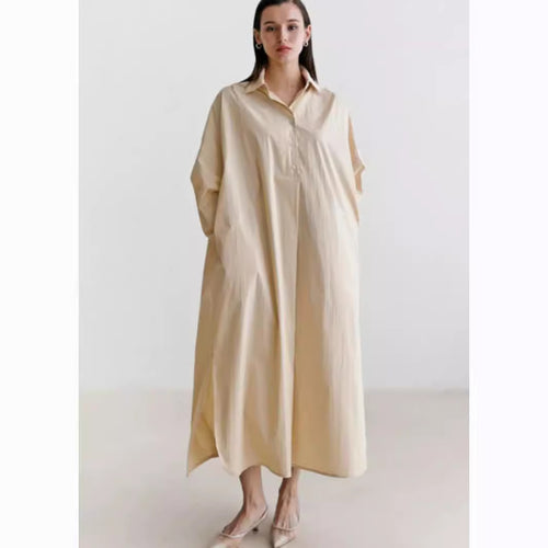 Damen Fließendes Oversize‑Hemdkleid mit Kentkragen, Kimonoärmeln und Seitenschlitzen – Valéora