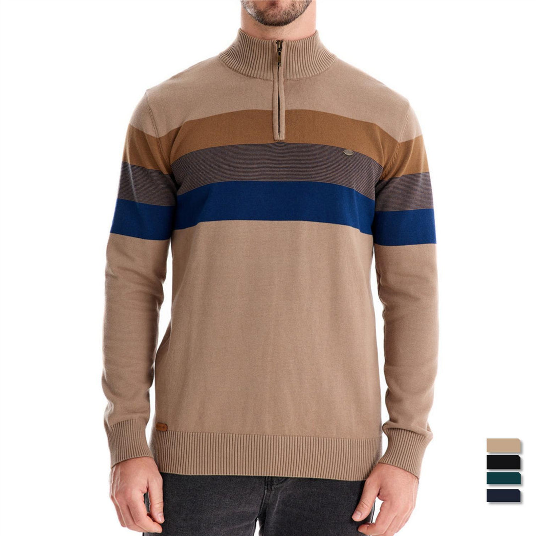 Herren Strickpullover mit modischem Stehkragen und feinen Streifen Echoarchiv